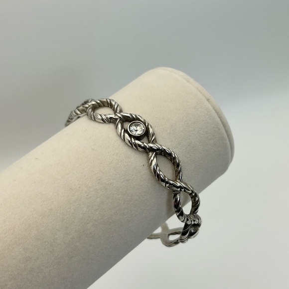 Brighton Jewelry - Brighton Jewelry Twisted Bangle Bracelet Silver Plated Clear Crystal Vintage